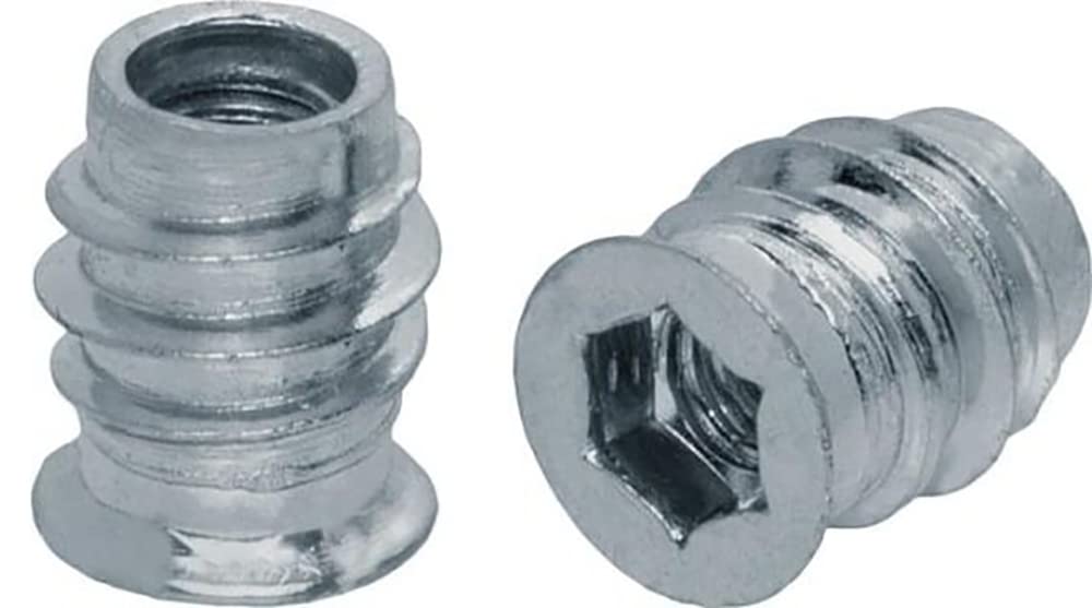 M6 x 12mm Wood Furniture Insert Nut With Hex Socket Conical Wood Thread and Flat Collar C Type (Pack of 20) C08C/3