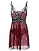 Sweetnight Women Plus Size L_5XL Lace Lingerie Set Semi Sheer Chemise Babydoll Dress with G-string (5XL, Wine Red)