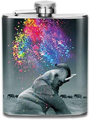CZZD Pigments Patterns Elephants Portable Stainless Steel Flagon Liquor Flask