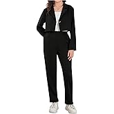 Milumia Girl's 2 Piece Outfits Lapel Collar Button Open Front Long Sleeve Blazer and Pants Set