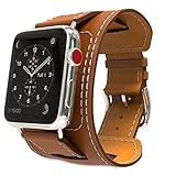 MoKo Compatible Band Replacement for Apple Watch 38mm 40mm Series 4/3/2/1, Genuine Leather Smart Watch Band Cuff Strap - Brown (Not Fit 42mm 44mm Versions)