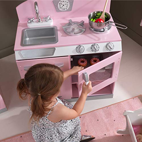 KidKraft Retro Wooden Play Kitchen and Refrigerator 2Piece Set with Faucet, Sink, Burners and
