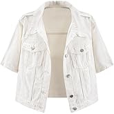LifeShe Cropped Denim Jacket for Women Short Sleeve Casual Ripped Jean Jackets Distressed Trucker Coats