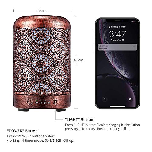 Aromatherapy Humidifier with Essential Oil - Soothing Metal Humidifiers with Essential Oils, Cool Mist Humidifiers with Essential Oils, Aromatherapy Diffuser Humidifier for Bedroom