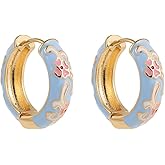 Vintage Enamel Flower Small Hoop Earrings Retro Elegant Flowers Earrings Colorful Flower Hoop Earring