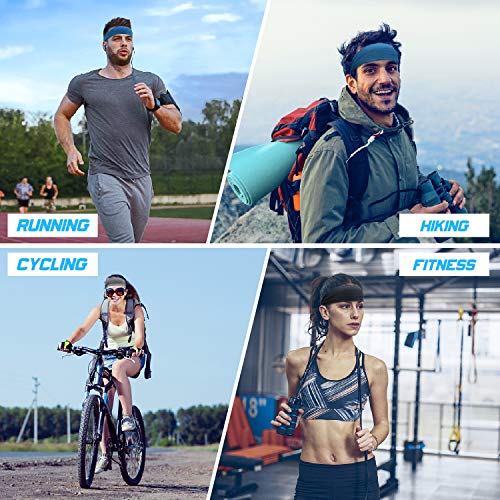 Sports Headbands for Men and Women - Lightweight Sweat Band Moisture Wicking Workout Sweatbands for Running, Cross Training, Yoga and Bike (4 Pack)