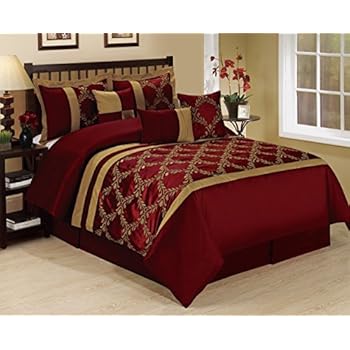 Amazon.com: 7 Piece CLAREMONT Burgundy Gold Lattice Leaves