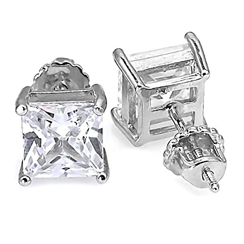 Kara: 8mm, 5.8ct Princess Cut Ice on Fire CZ Screw-Back Stud Earrings 925 Sterling Silver, 3129A - Thumbnail 2