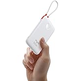 VIYISI Slim Portable Charger Power Bank 10000mAh Fast Charging, Compact Battery Pack with Built-in USB C Cable, Lightweight Travel Essential Compatible with iPhone 17 16 15, Samsung, Android - White