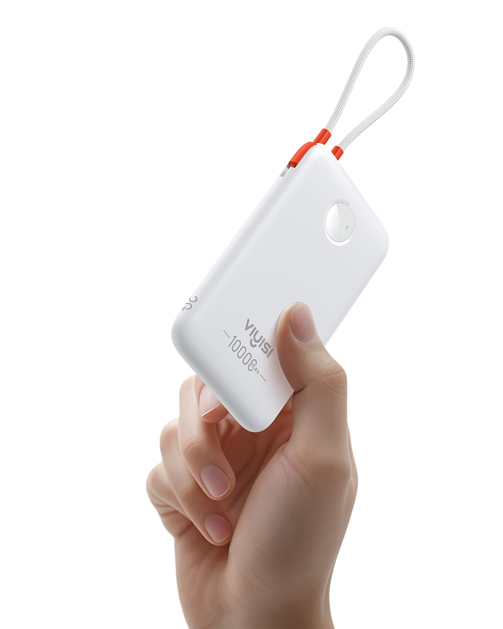 VIYISI Slim Portable Charger Power Bank 10000mAh, Fast Charging Compact Battery Pack with Built-in USB C Cable, Lightweight Travel Essential Compatible with iPhone 17 16 15, Samsung, Android - White