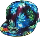 KNW-1469ALL-MG BLK Leaf Galaxy Print Brim Snapback Hat Cap