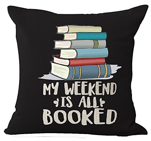 Book Lover Book Club Librarian Reading Books Beige My Weekend Is All Booked Cotton Linen Throw Pillow Case Cushion Cover NEW Home Office Indoor Decorative Square 18 X 18 Inches