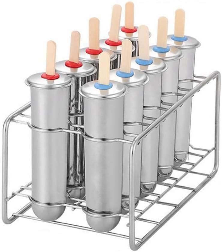Tmand Stainless Steel Popsicle Molds Ice Cream Sticks Brush for Home DIY Fruit Innovative Ice Tube Molds 10 Molds