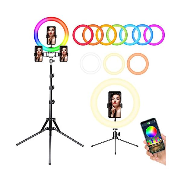 FOSITAN 12 Zoll RGB Ringleuchte Ringlicht mit Stativ und Desktop Ständer, APP Steuerung, 3 Farben, Mehrere RGB Modi, 3…
