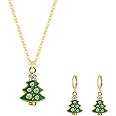 LPYO 2Pairs Christmas Hoop Earrings Necklaces Set for Women Dainty Christmas Tree Jingle Bell Snowflake Santa Necklace Earring Xmas Statement Earrings Christmas Holiday Party Jewelry Gifts