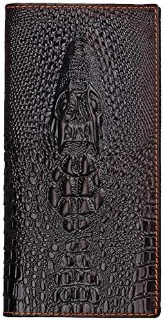 Hibate (Crocodile Embossed) Genuine Leather Men's Long Wallet Credit Card Case Holder Brown