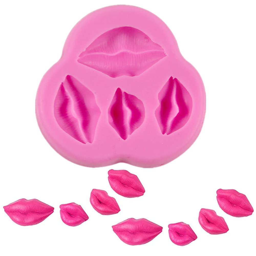 3D Fondant Candy Silicone Mold Homemade Cartoon Cake Kiss Lips Shape Mold 4-Cavity Chocolate Biscuit Baking Pans Soap Making Trays Baking Tool for DIY Wax Melt Moulds Party Wedding Cake Decoration