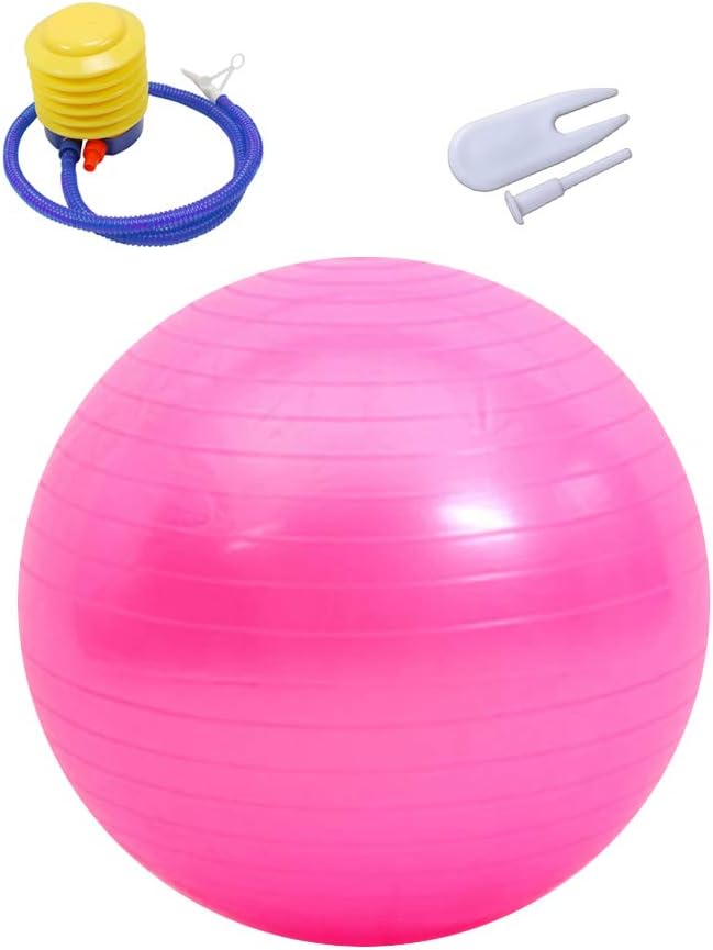 KINDOYO Stability Yoga Ball - 45/55/65/75/85/95 cm Anti-Burst Yoga Ball with Foot Air Pump, Ideal for Yoga, Fitness, Gym, Pilates (Red, Blue, Purple, Pink, Silver)