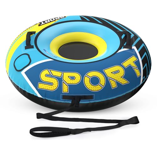 45" Heavy Duty Snow Tube With Canvas Cover - 1/2 Pack For Kids & Adults, Inflatable Sled With Tow Strap & Repair Kit