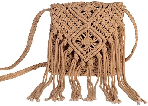 Women Weave Fringed Pouch Cotton Tassel Shoulder Bag Summer Beach Purse and Handbags