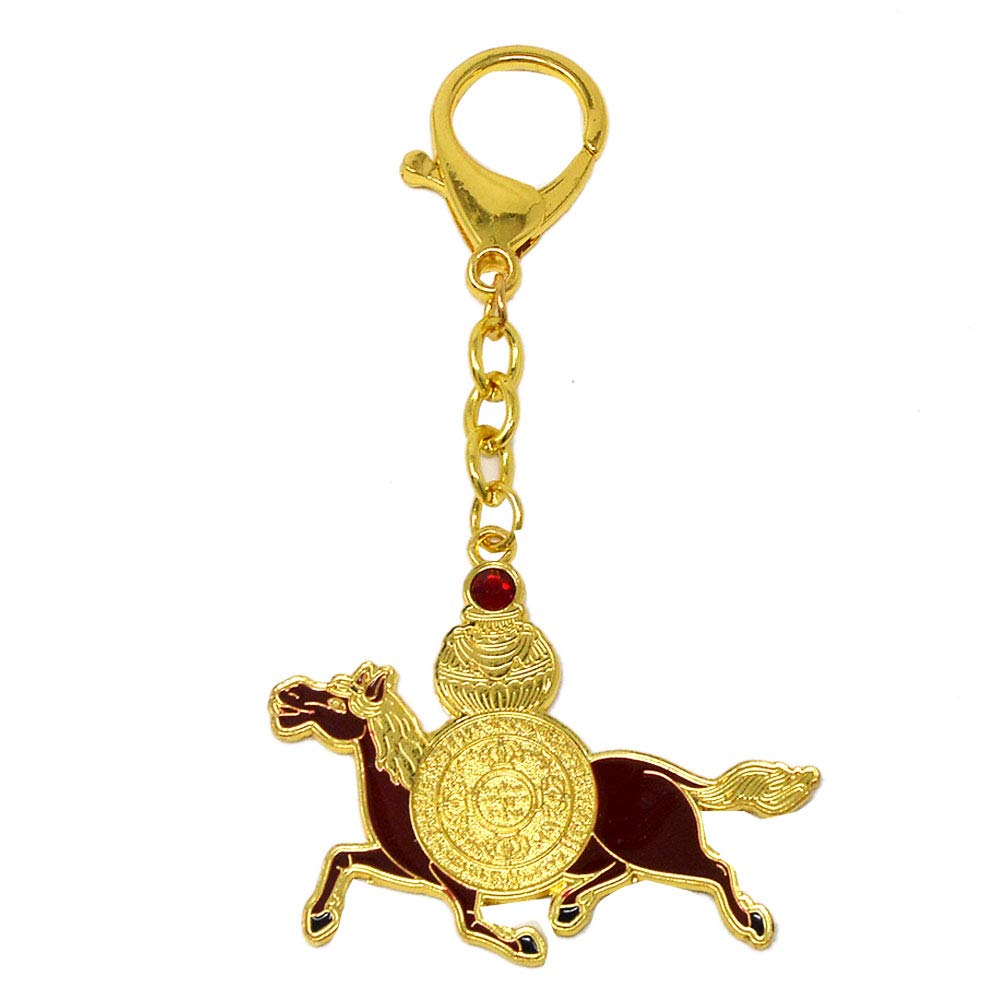 Feng Shui Life Force Amulet with Red Windhorse Wish Granting Mantra Keychain W4139