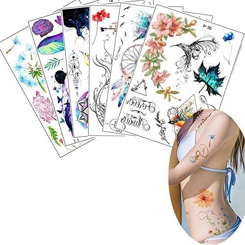 Colored Drawing Temporary Tattoo Sticker for Women Body Art Decal Cute,Pack of 6