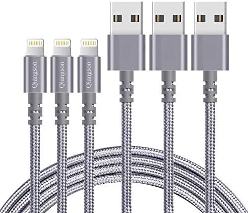 Qiangson Gray-02 Nylon Braided 3 Pack 6 ft. Charging Cable Cord to USB Cable Charger Compatible iPhone iPad More, Grey