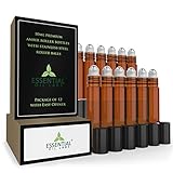 Essential Oil Roller Bottles, 10 ml Amber Glass Roll-On Bottles with Stainless Steel Roller Balls and Easy Opener Tool, Set of 12