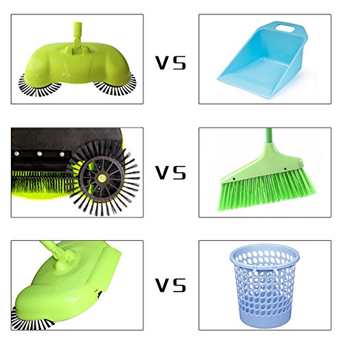 3-in-1 Household Hand Push Sweeper Vacuum Cleaner Rotating Floor Machine Broom Automatic Cleaning Robot Adjustable Dustpan Trash Bin Brush without Electricity