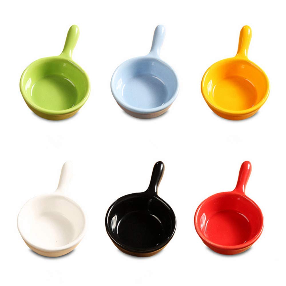 MonLiya 6 Pcs Ceramic Sauce Dishes Colorful Mini Appetiser Dishes Ketchup Side Dish Condiment Relish Plate Side Seasoning Dish Snack Serving Dishes with Grip Handle