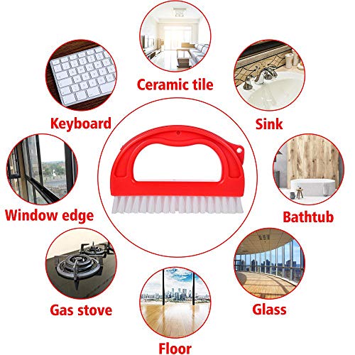 Grout Brush Cleaner, Marble/Bath/Stone Tile Joint Grout Cleaning Scrubber Brush with Handle, Stiff Cleaning Brush for Shower, Bathroom, Floors, Window Track and Kitchen (3 in 1)