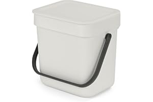 Brabantia Sort & Go Waste Caddy 0.8 Gallons (Light Gray) Space-Efficient Recycling Pail with Handle, Removable and Stay-Open Lid, Easy to Clean Kitchen Compost Caddy Without Nooks and Rims