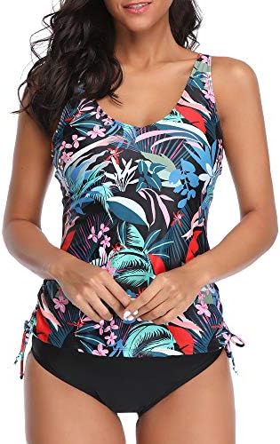 Caopixx Swimsuit for Women Two Pieces Printed Tank Top with Boyshorts Bottoms Tankini Set Bathing Suits