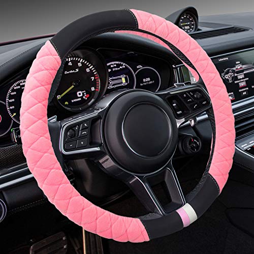 Cxtiy Universal Car Steering Wheel Cover Fluffy Winter Plush Steering Wheel Cover (A-Pink)