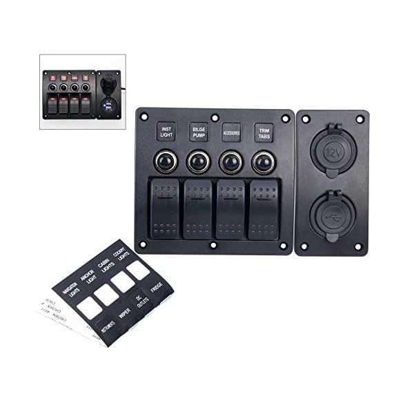 Amarine-made-4-Gang-Red-LED-Indicators-Rocker-Circuit-Breaker-Waterproof-Marine-Boat-Rv-Switch-Panel-Combined-with-Dual-USB-12v-Power-Adapter-Panel-PN-CB4-R-CB1S1S2