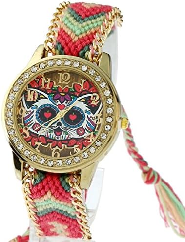 Ethnic Women Watch Vintage Cat Rhinestone Dial Fashion Wristwatch Braided Lace