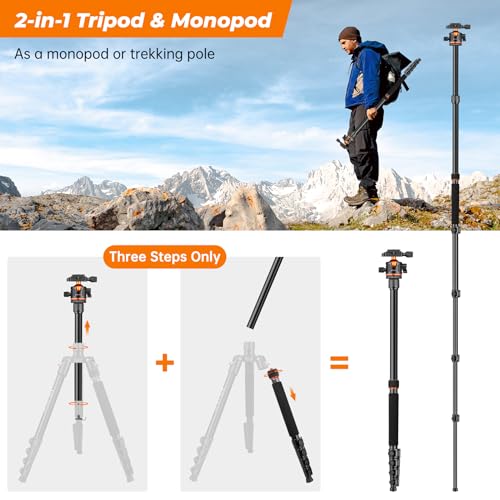 Victiv 200 cm Camera Tripod, Portable Stable Travel Tripod, 2-in-1 Tripod Monopod with 360° Panoramic Ball Head for DSLR Canon Nikon Sony, Aluminium Camera Tripod, Tripods for Smartphone