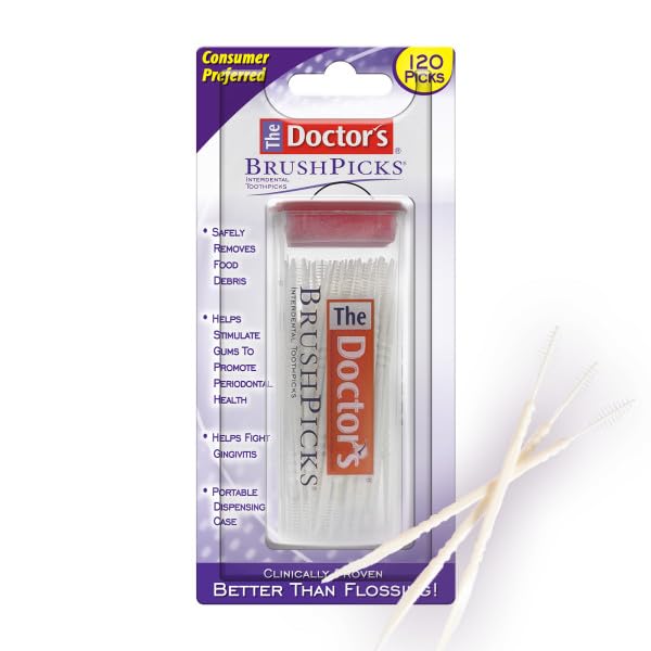 THE DOCTOR’S BRUSHPICKS, INTERDENTAL BRUSHES AND DENTAL PICK 2-IN-1, PLAQUE REMOVER FOR TEETH, 120 TOOTHPICKS, 1 PACK