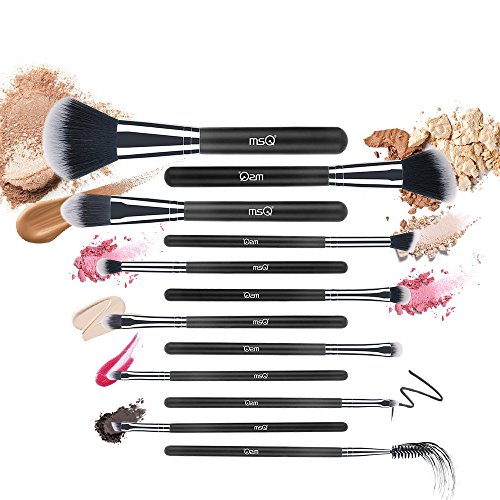 MSQ Makeup Brushes 12pcs Professional Cosmetic Brushes,Soft Synthetic Hair for Foundation, Powder, Blush, Eyeshadow,Lip -Black - Thumbnail 2