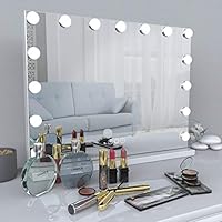Fenair Makeup Mirror with Lights USB Outlet Hollywood Vanity Mirror, 3 Color Modes Cosmetic Mirror, Frameless Tabletop Mirror with Smart Touch Control, 15 Dimmable Bulbs (White)