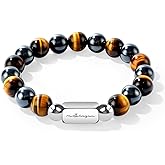 Bracelets for Men, 10MM Adjustable Men's Elastic Beaded Bracelet, Handcrafted Gifts for Anniversary, Birthday, Christmas, Blue Vein Gemstone/Tiger Eye/Howlite/Map Gemstone/Black Matte Agate/Snowflake Obsidian/Black Agate/Hematite/Gray Ray Wood Stone