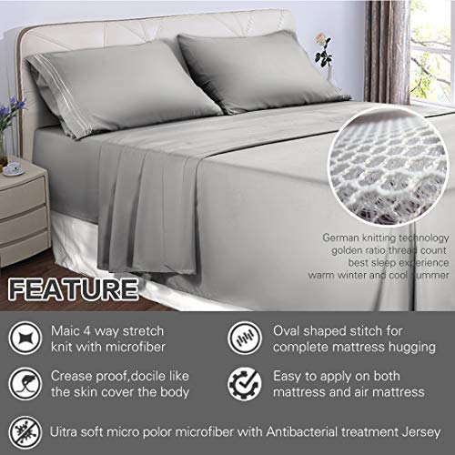 Abakan Queen Bed Sheets Set 4 Piece Microfiber 1800 Series Hotel Luxury Bedding Sheet Breathable, Wrinkle Fade Resistant Soft Sateen Weave Deep Pockets Bedding Set (Queen, Grey) - Thumbnail 2