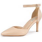 JOY IN LOVE Closed Toe Heels Pumps for Women 3IN Stiletto Pointed Toe Ankle Strap Heels