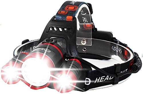 Super Bright Zoomable 4 Modes LED Head Torch, Rechargeable Waterproof Focus Headlight, 3 CREE XM-L T6 LED Headlamp Flashlight Torch for Camping Hunting Hiking Running Walking Cycling Outdoors Light