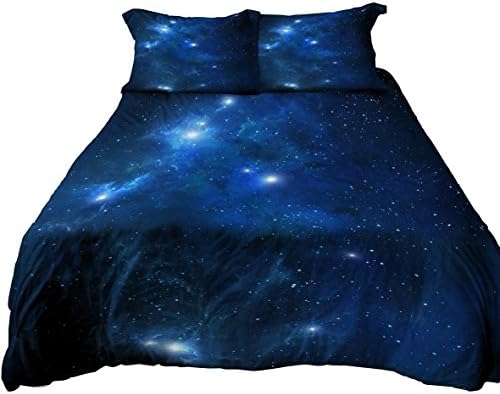 A Anoleu Clearly Printed Blue Galaxy Bedding, Luxury Breathable & Extremely Durable Cotton Galaxy Duvet Cover Set 3 PCs, Twin/Full/Queen/King (Blue 219, Queen)
