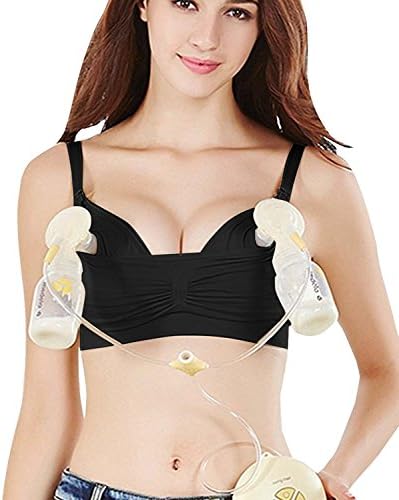 SSORTE Women Hands-Free Breastpump Bra Pump&amp;Nurse Nursing Pumping Bra With Soft Pad (Black, L=36(A-D))