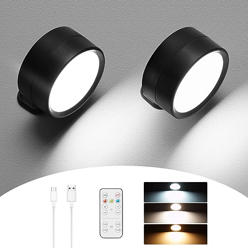 Wall Lights, Set of 2 LED Black Dimmable Battery