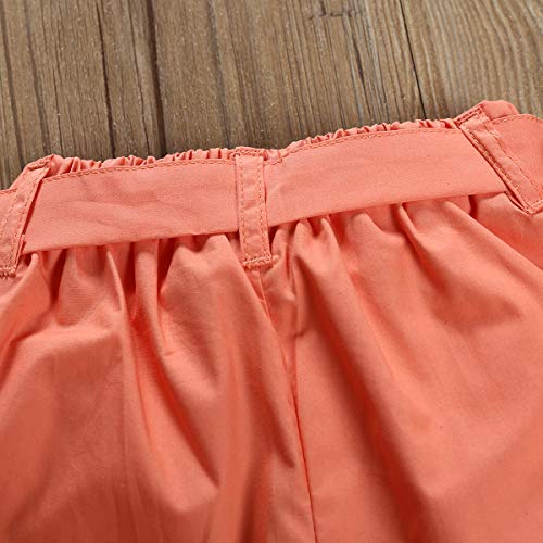 Toddler Baby Girl Flamingo Outfits Palm Print Vest Tank Top+Bows Waistband Shorts Pants Summer Outfits Set (Flomingos Brown, 4-5 Years) - Thumbnail 6