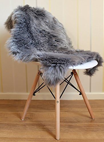 HL Faux Fur Fluffy Sheepskin Rug for Living Room Hand-made White Seat Pad Shag Fuzzy Kids Carpet with Super Fluffy Thick,Used As An Area Rug in Armchair,Bedroom Sofa Floor 2ft. x 3.2ft. (Grey)