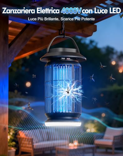 Mosquito Killer Lamp 4000V, Electric Mosquito Net 18W with Night Light, IPX4 Waterproof, Coverage Up to 100 m², Electric Mosquito Killer Indoor Outdoor Against Mosquitoes, Flies and Insects